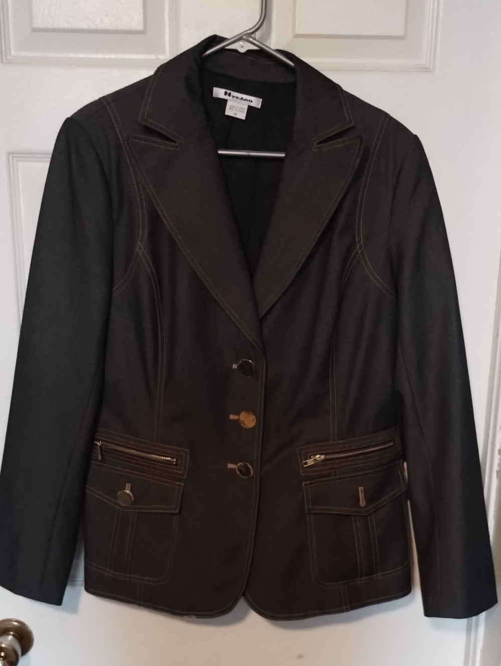 Vintage Fall Fashion Dark Wash Denim Blazer Jacket with Contrast. Size 14